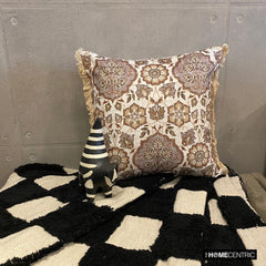 Autumn Serenade - Beige & Gray Velvet Decorative Throw Cushion Cover