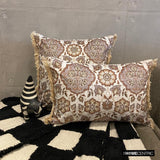 Autumn Serenade - Beige & Gray Velvet Decorative Throw Cushion Cover