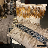 Feathered Pretty - Beige Linen Throw Cushion Cover