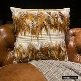 Feathered Pretty - Beige Linen Throw Cushion Cover