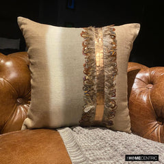 Feather Friend - Beige Linen Throw Cushion Cover