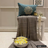 Malika Teal - Teal Velvet Lumbar Cushion Cover