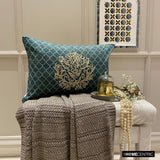Malika Teal - Teal Velvet Lumbar Cushion Cover