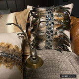 Crystallised Feathers - Beige Linen Throw Cushion Cover