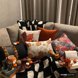 Pumpkinella - Orange Woven Jacquard Decorative Lumbar  Cushion Cover