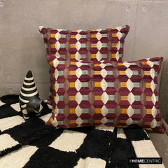 Burgundy Rhythms - Burgundy Velvet Decorative Lumbar  Cushion Cover