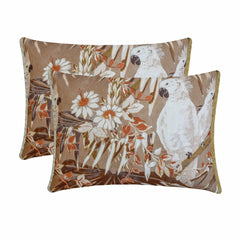 Autumn Cockatoo - Brown Cotton Lumbar Cushion Cover