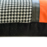 Dark Houndstooth - Orange & Black Jacquard & Faux Leather Decorative Throw Cushion Cover