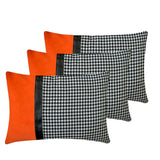Hexed Hound - Black & Orange Jacquard, Faux Leather Decorative Lumbar  Cushion Cover