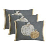Pumpkin Burlap - Gray Linen Decorative Lumbar  Cushion Cover