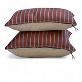 Parallel Stripes - Red Cotton Decorative Oblong Lumbar Cushion Cover