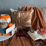 Autumn Maple - Copper & Orange Linen Fall Maple Leaf Throw Cushion Cover