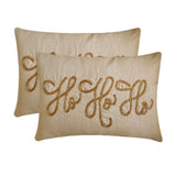 Ho Ho Ho - Gold Linen Christmas Ho Ho Ho Lumbar Cushion Cover