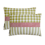 Holiday Grid - Green Cotton Decorative Lumbar Cushion Cover