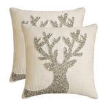 Dazzling Deer - White & Silver Linen Decorative  Throw Cushion Cover