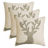 Dazzling Deer - White & Silver Linen Decorative  Throw Cushion Cover