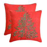 Xmas Evergreen - Red & Green Cotton Linen Decorative Throw  Cushion Cover