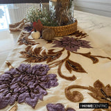Brown Floral - Silk Dupioni Ivory, Gold, Purple Decorative Table Runners