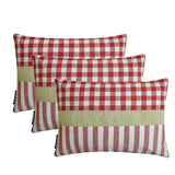 Red Merry Grid - Red Cotton Decorative Lumbar Cushion Cover