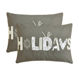 Holiday Season - Gray Linen Decorative Word  Lumbar Cushion Cover