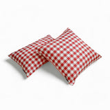 Grid Loom Red - Red Cotton Decorative Lumbar Cushion Cover