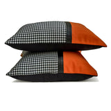 Hexed Hound - Black & Orange Jacquard, Faux Leather Decorative Lumbar  Cushion Cover