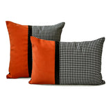 Hexed Hound - Black & Orange Jacquard, Faux Leather Decorative Lumbar  Cushion Cover