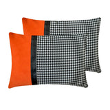 Hexed Hound - Black & Orange Jacquard, Faux Leather Decorative Lumbar  Cushion Cover