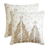 Luminous Pine - White & Gold Silk Decorative Throw Cushion Cover