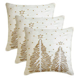 Luminous Pine - White & Gold Silk Decorative Throw Cushion Cover