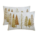 Gold Starry Fir - White & Gold Silk Decorative Lumbar Cushion Cover