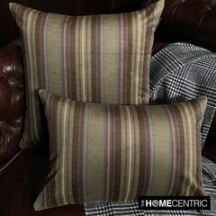 Linear Stripe Olive - Green Velvet Striped Oblong Lumbar Cushion Cover