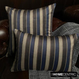 Linear Stripe Blue - Blue Velvet Striped Lumbar Cushion Cover
