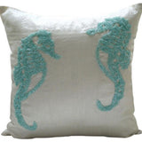 Sea Horse Pearls - Natural Beige Cotton Linen Throw Pillow Cover