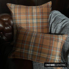 Plaidscape Orange - Orange Velvet Winter Plaid  Throw Cushion Cover