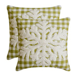 Snowdust Flake - Green Cotton Decorative  Throw Cushion Cover
