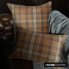 Plaidflow Orange - Orange Velvet Winter Plaid Lumbar Cushion Cover