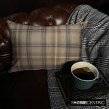 Plaidflow Beige - Beige Velvet Winter Plaid Lumbar Cushion Cover
