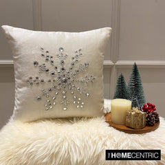 Crystal Flake - White Velvet Decorative Throw  Cushion Cover