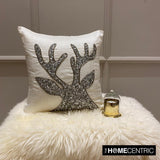 Sequined Antlers - White & Silver Silk  Decorative Throw  Cushion Cover