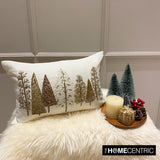 Gold Starry Fir - White & Gold Silk Decorative Lumbar Cushion Cover