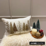 Gold Starry Fir - White & Gold Silk Decorative Lumbar Cushion Cover