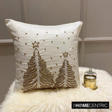 Luminous Pine - White & Gold Silk Decorative Throw Cushion Cover