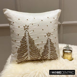 Luminous Pine - White & Gold Silk Decorative Throw Cushion Cover