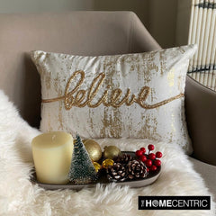 Believe - Gold Velvet Decorative Lumbar Cushion Cover