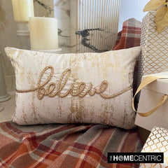 Believe - Gold Velvet Decorative Lumbar Cushion Cover