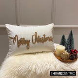 Merry Christmas - Gold Velvet Decorative Lumbar Cushion Cover