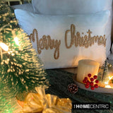 Merry Christmas - Gold Velvet Decorative Lumbar Cushion Cover