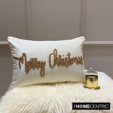 Merry Christmas - Gold Velvet Decorative Lumbar Cushion Cover