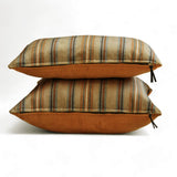 Linear Stripe Beige - Beige Velvet Striped Oblong Lumbar Cushion Cover